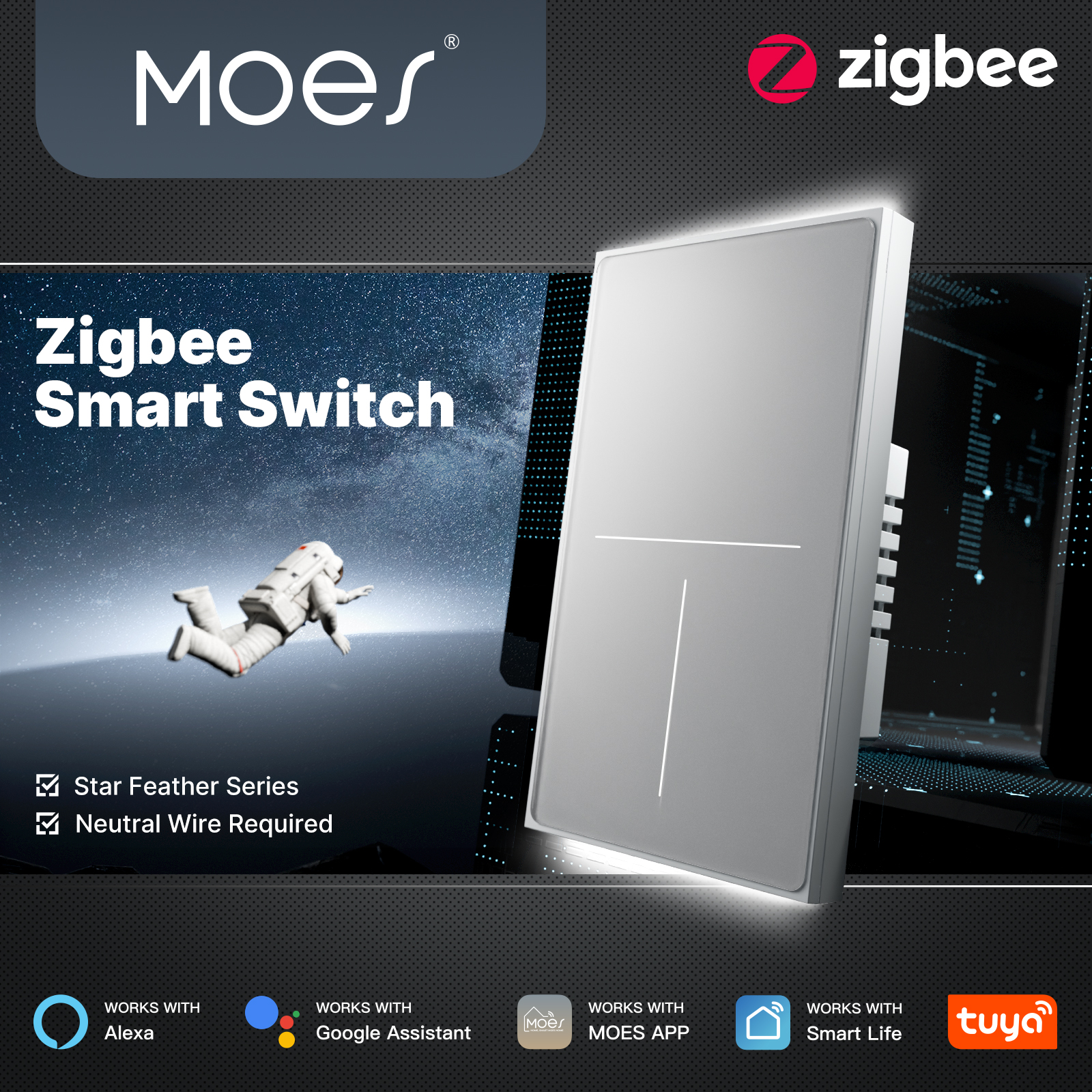 Smart Home Google - MOES Tuya ZigBee Star Feather Switch