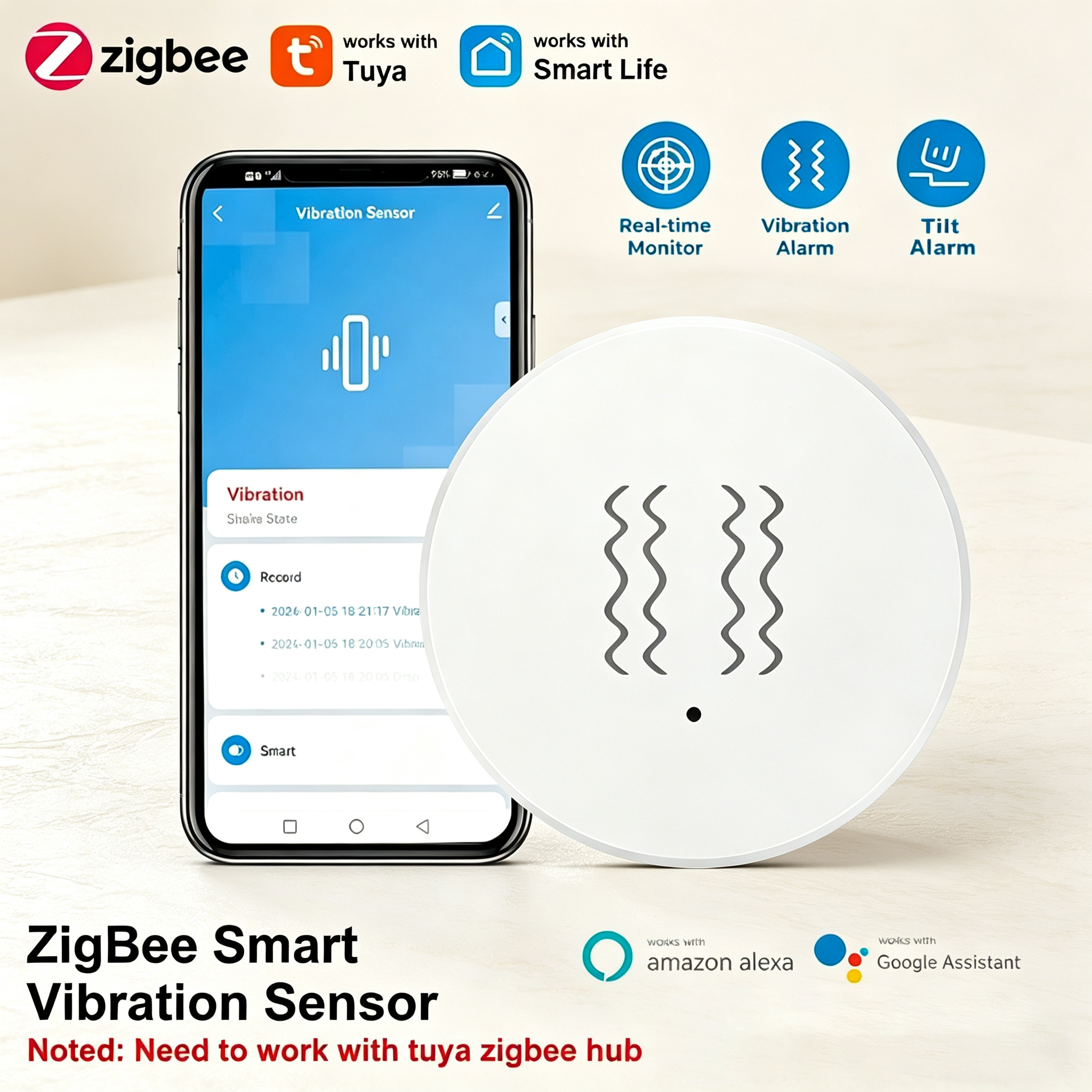 Tuya ZigBee Smart Vibration &  - Smart Home Automation System incelemesi ve fiyatı